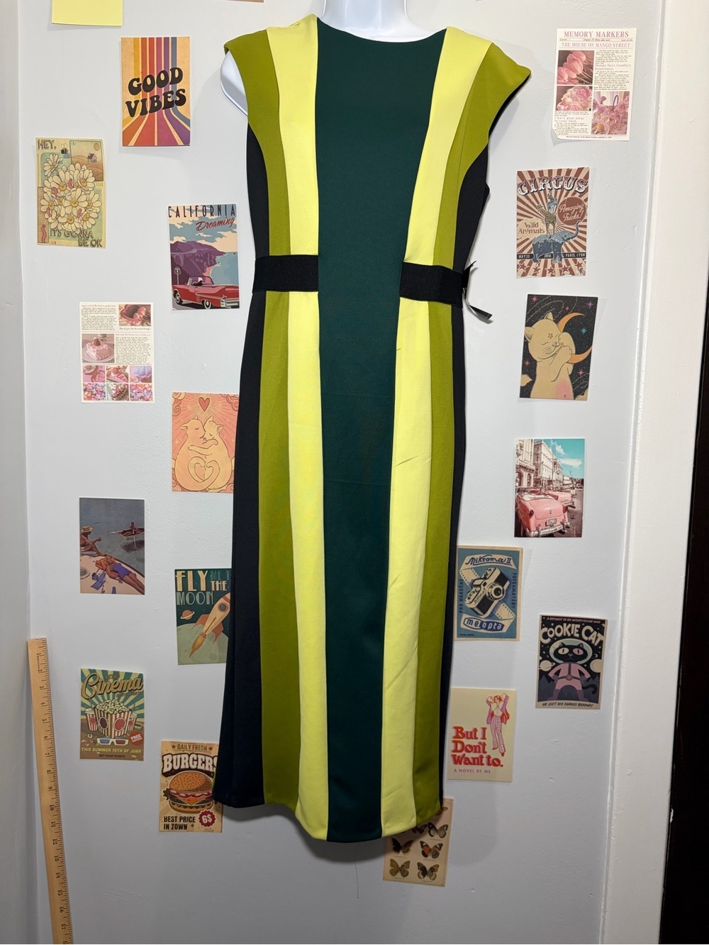 New York & Company Green and Lime Panel Midi Dress